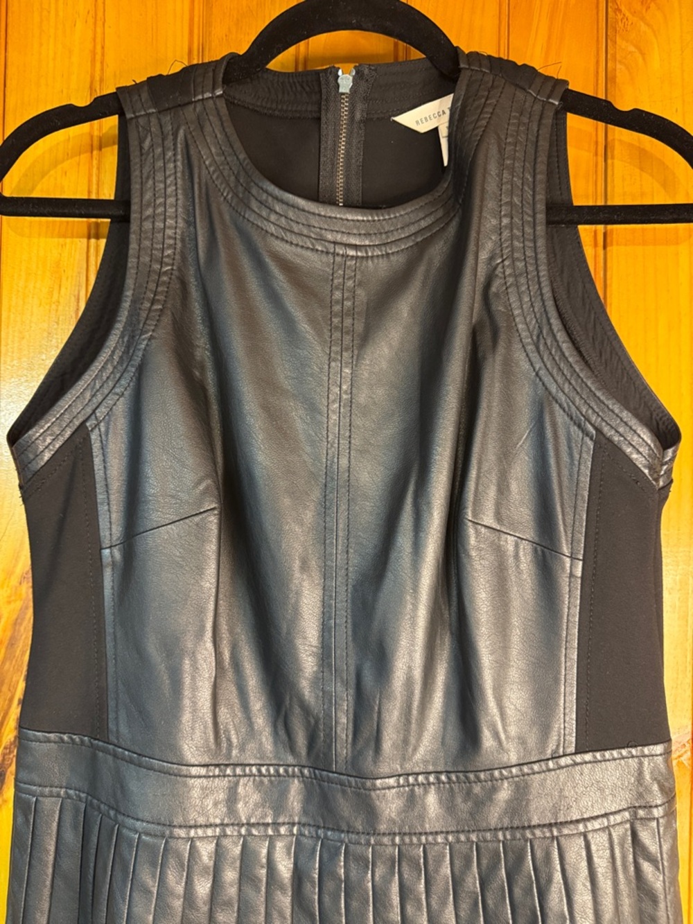 Rebecca Taylor Black Sleeveless Pleated Faux-Leather Midi Dress - Picture 4 of 7
